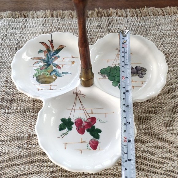Hand Painted Appetizer Plate 3 Sections Vintage Ceramic Divided Serving Plate - Picture 14 of 15